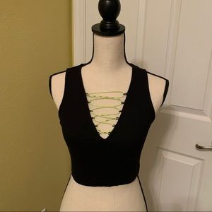 Black and Neon Yellow Tie Up Crop Top (M)